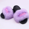 Furry Fur Slippers Fluffy Flip Flops Women Summer Faux Fox Sandals Designer Chain Plush Raccoon Fur Slides Beach Home Flat Shoes